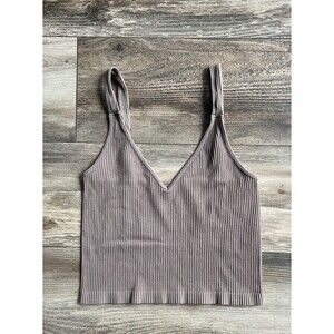 Love Tree Smocked Brown Crop Top Peasant Sleeveless Tank Size M Boho Festival